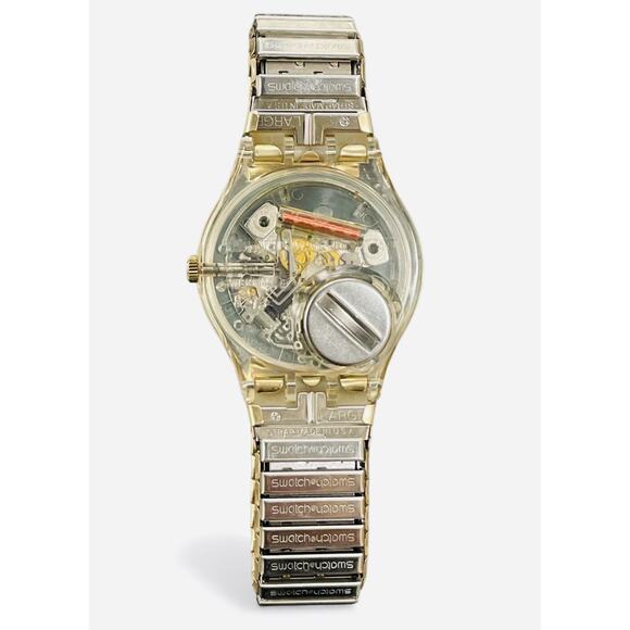 Swatch Watch Rêve D'automne GK257 1997 Standard Gents Gold Tone Flexible Band - Picture 7 of 8
